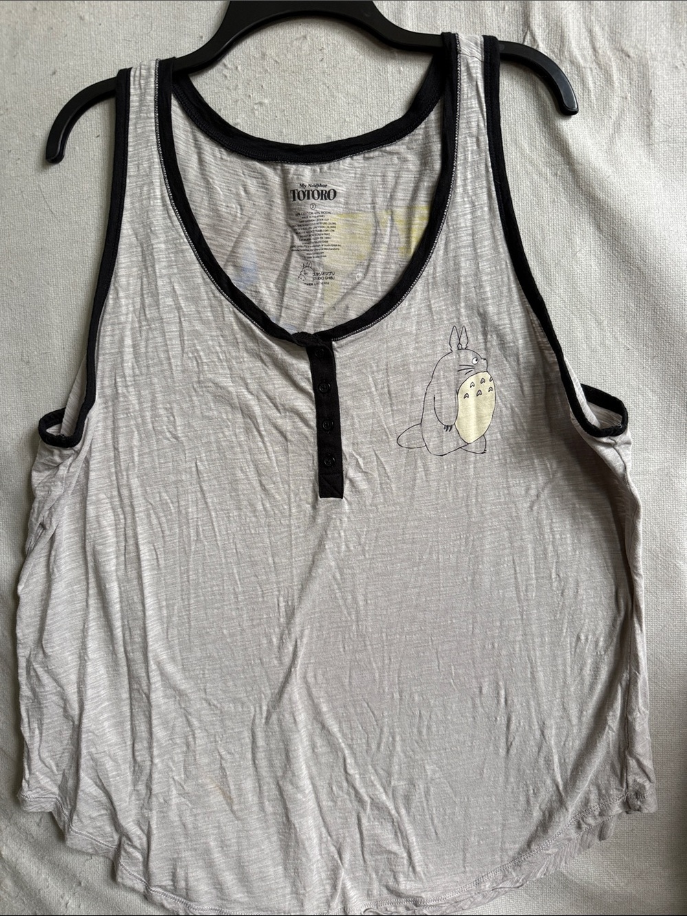 Women's Light Gray Sleeveless Henley Tank with Black Trim